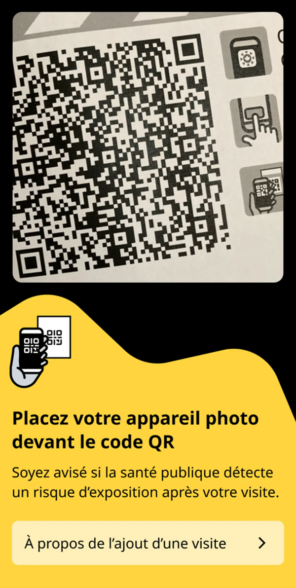 Mobile app interface enabling the user to scan a QR code with the camera.
