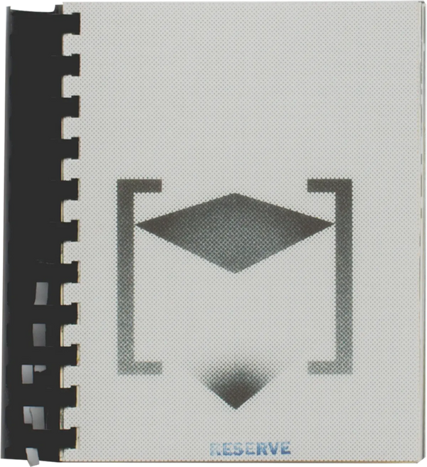 Cover page of a booklet. An abstracted 3D cube is placed in between brackets.