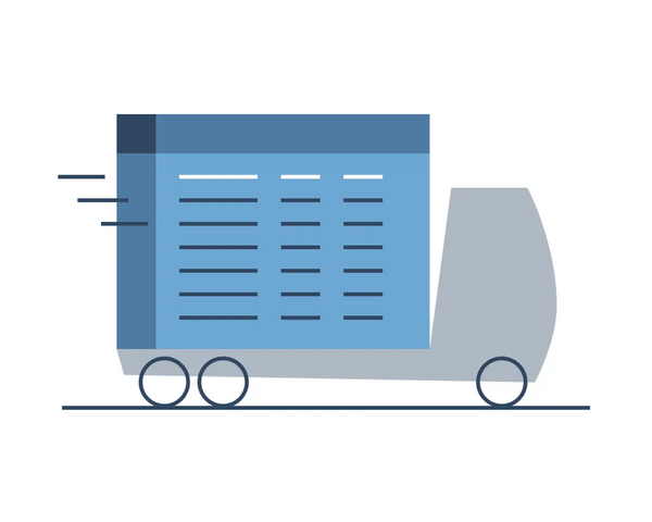 Illustration of a truck carrying what appears to be an Excel spreadsheet.