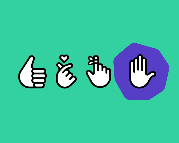 A series of four styled hand icons. Each hand illustrates a different concept for: being okay, gratitude, reminder and being cautious.
