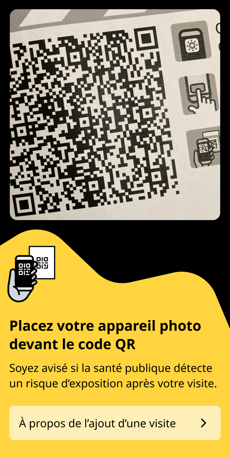 Interface d'application mobile permettant de numériser un code QR à l'aide de la caméra.