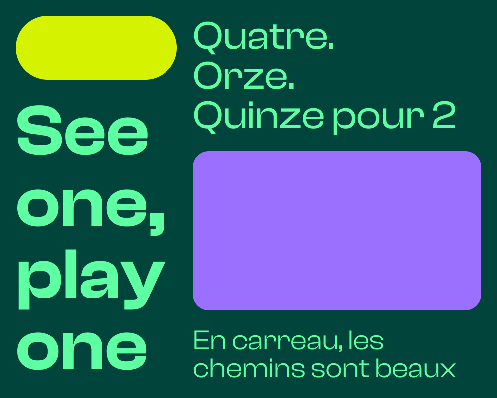 Une composition pour illustrer une typographie. La fonte est large. Les ouvertures contrastent avec les traits gras. Les glyphes semblent presque carrés, mais sont définitivement plus arrondi. Les terminaisons sont droites.