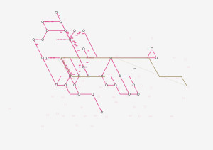 Des points sont disposés sur un fond clair. Certains points sont reliés par des traits de couleur rose, formant un réseau partiel entre certains points.